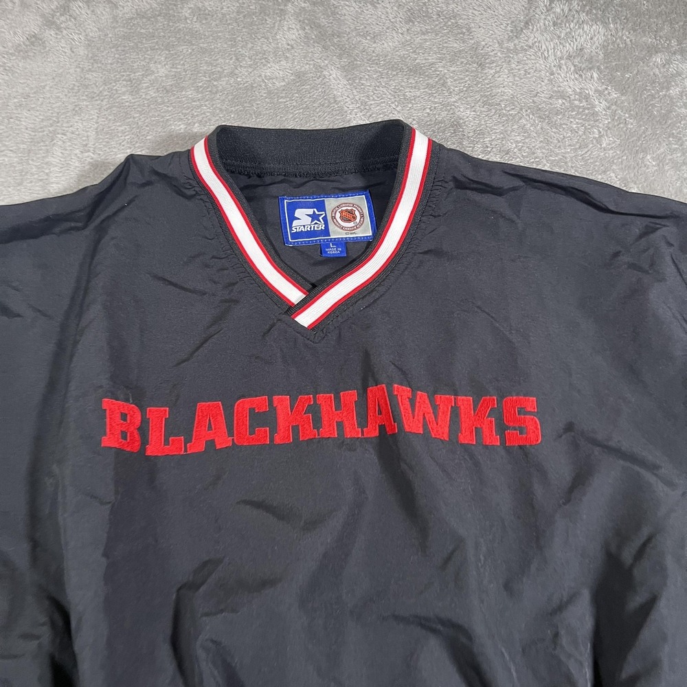 Chicago Blackhawks Starter Jacket Mens Large Black Pullover NHL Hockey 90s Vtg